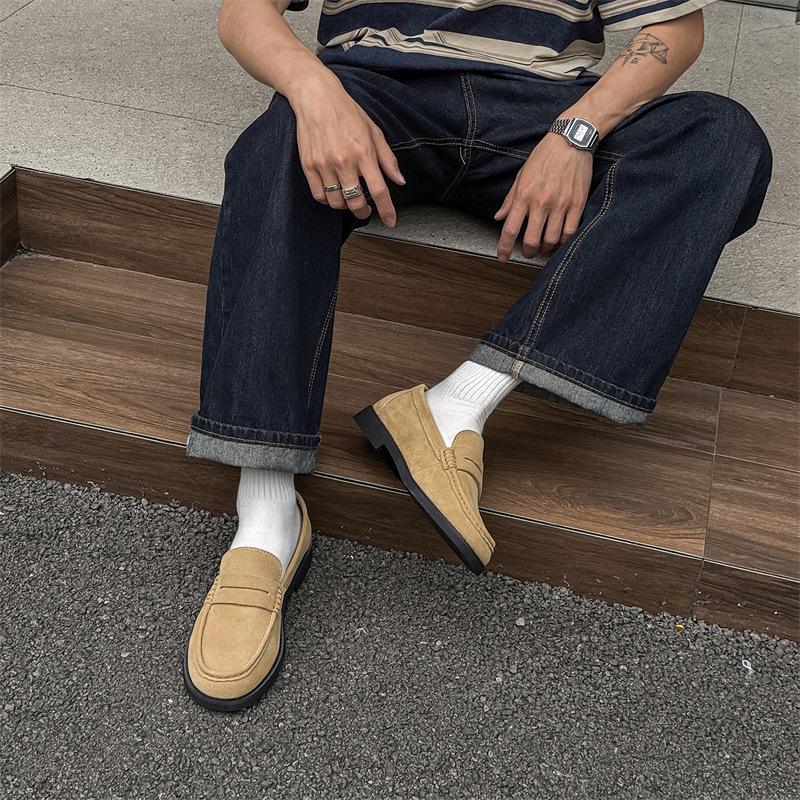 2025 new anti-velvet loafers matte round-headed beanie shoes lightweight classic retro leather shoes 18009 beige-J