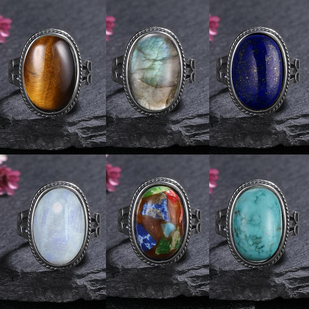 CopperLarge Stone 11x17MM Natural Labradorite Tiger Eye Ring for Women Fine Jewelry Party Wedding Anniversary Gift