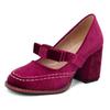 Large Size 43 Sexy High Heels Shoes for Women Butterfly Knot Chunky Platform Pumps Woman Black Flock Square Heel Party Shoes