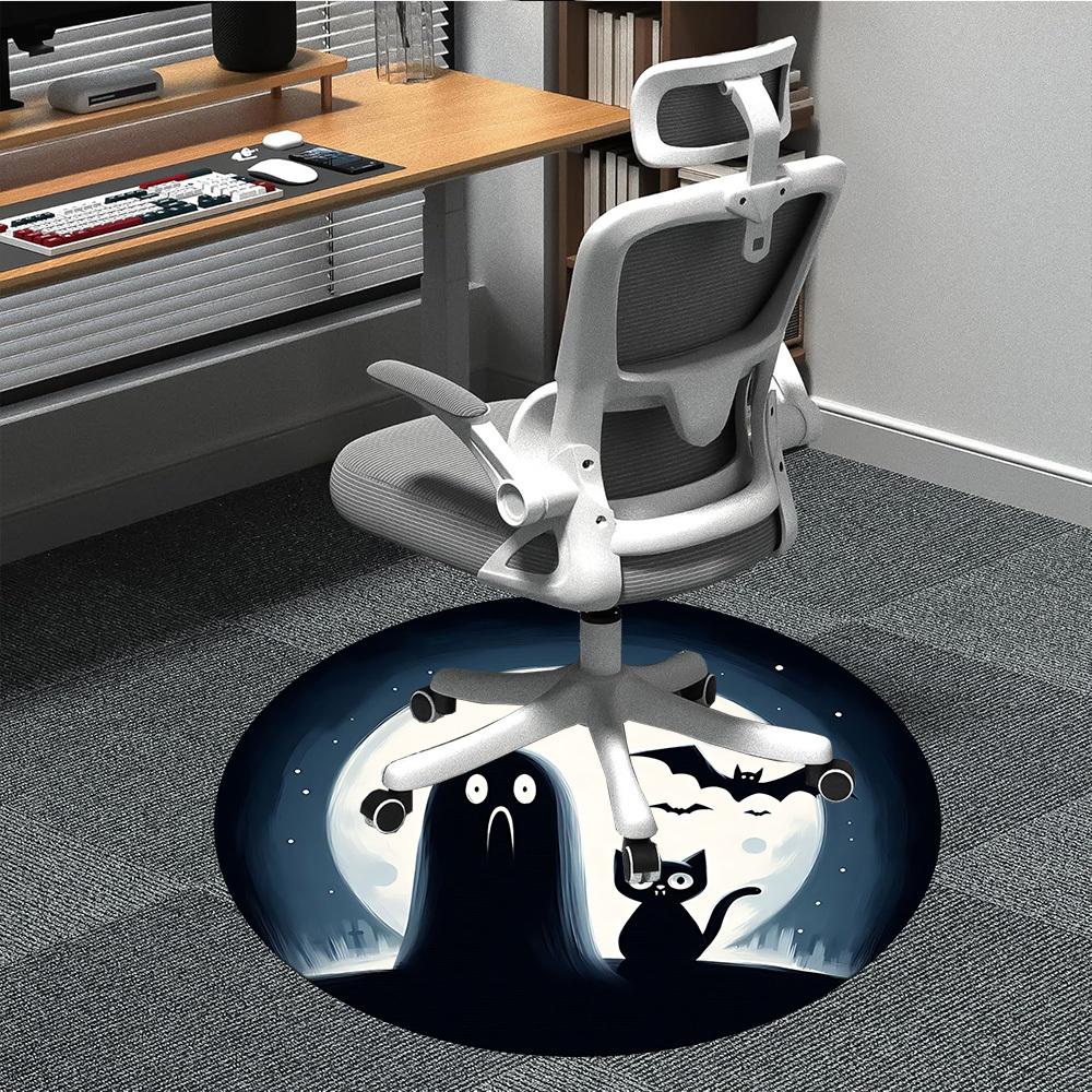 1pc Ghost Cat Office Round Area Rug, Under Office Chairs Bedroom Living Room Home Decor, Room Deco, Available in Various Sizes
