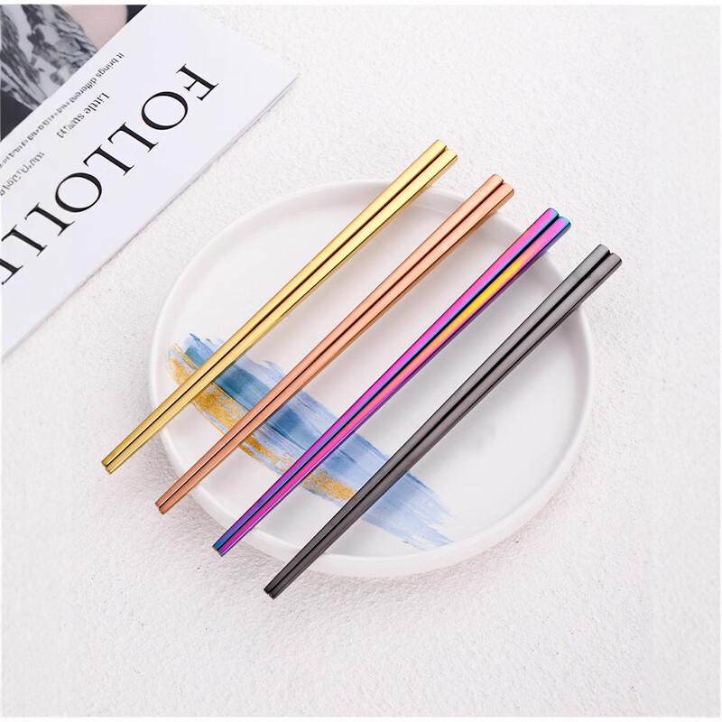 Ru Han 304 Stainless Steel Silver Square Chopsticks - 5 Pairs Gift Set