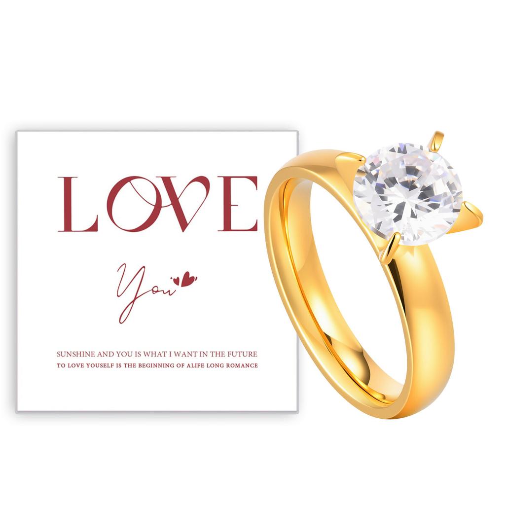 Round Brilliant Cubic Zirconia CZ Wedding Engagement Ring for Lovers, Promised Stainless Steel Pink Jewelry