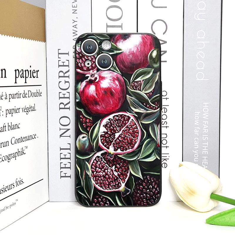 Luxurious Pomegranate Flower Pattern Phone Case for IPhone 17 16 12 11 14 13 15 Pro Max Mini X XS 7 8 14 Plus Soft Cover Fundas