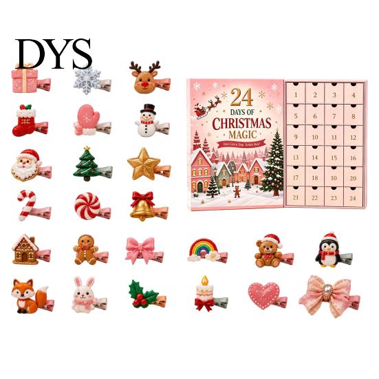 Advent Calendar Box 24-Day Christmas Hair Clip Calendar, Girls Countdown with Holiday Accessories Set 24 Cute Hairpins, Party Gift, DIY Sweet Style