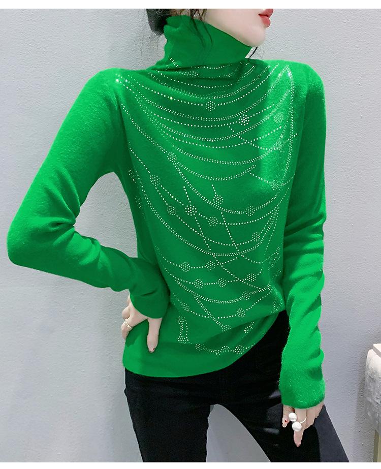 Damski dopasowany sweter z dzianiny z golfem i hot-dżetami na jesień/zimę 2024