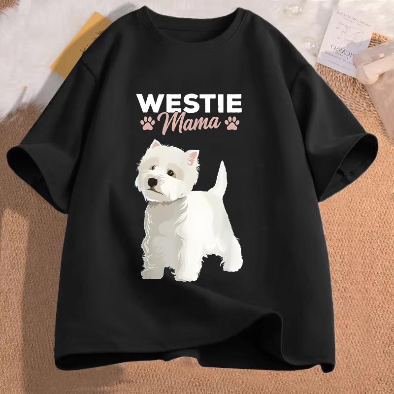 West Highland White Tshirt Terrier Mama Dog Westie Mom Women and Girls Casual Street Wear Breathable Shirts Dog Mom Clothing