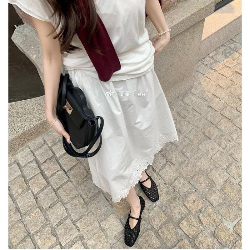 ~ Square head hollow knitting one-word belt versatile soft surface light mouth single shoes women