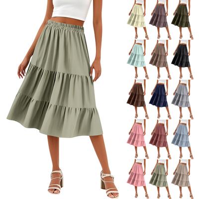 Saia Casual Feminina de Cintura Alta com Cordão A-line Saia de Cor Sólida Com Bolsos