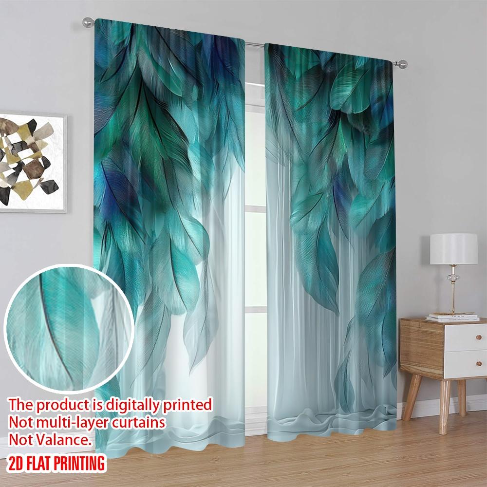Set Of 2 Flat Printing Scene Curtains Feather Versatile Durable Polyester Without Electricity Spring Party Holiday Decor Curtain Made