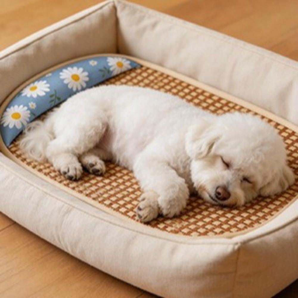 Sunflower Print Pet Cooling Mat Breathable Pet Mattress Rattan Mat Kennel Mat  Indoor Use