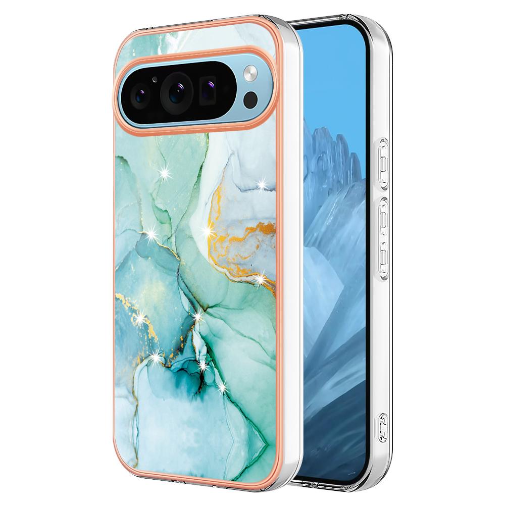 For Google Pixel 9 Pro XL TPU Case with IMD Marble Pattern Electroplated Back Cover