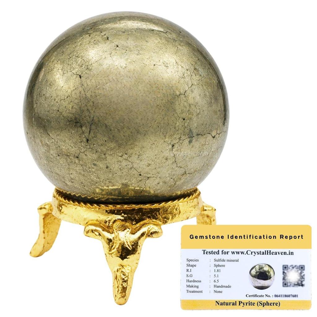 Certified Pyrite Crystal Ball for Meditation - Premium Crystal Vastu