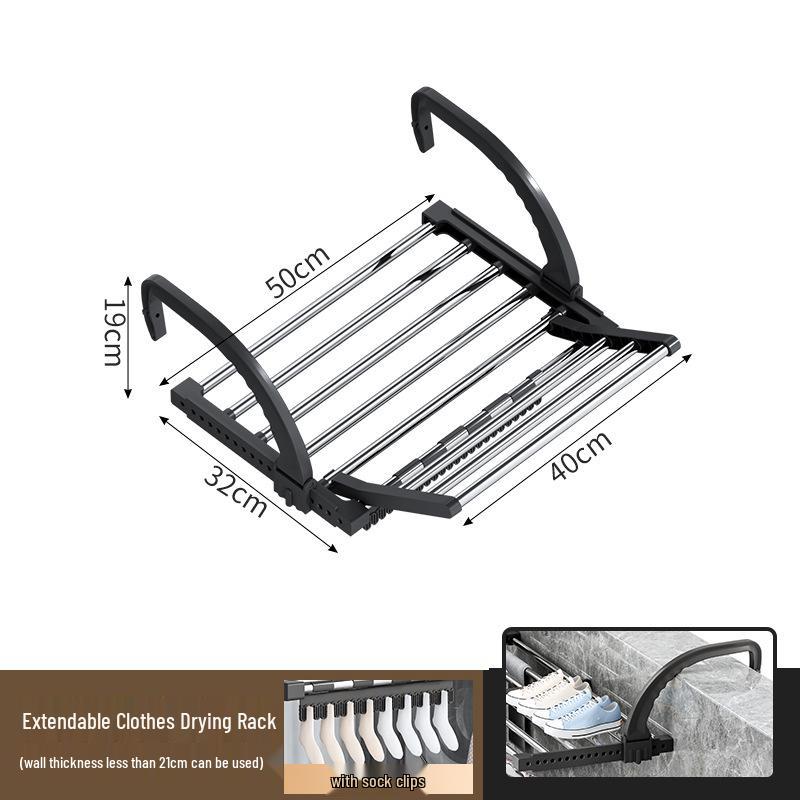 Telescopic Punch-Free Clothes & Shoe Drying Rack for Window Railings and Balcony