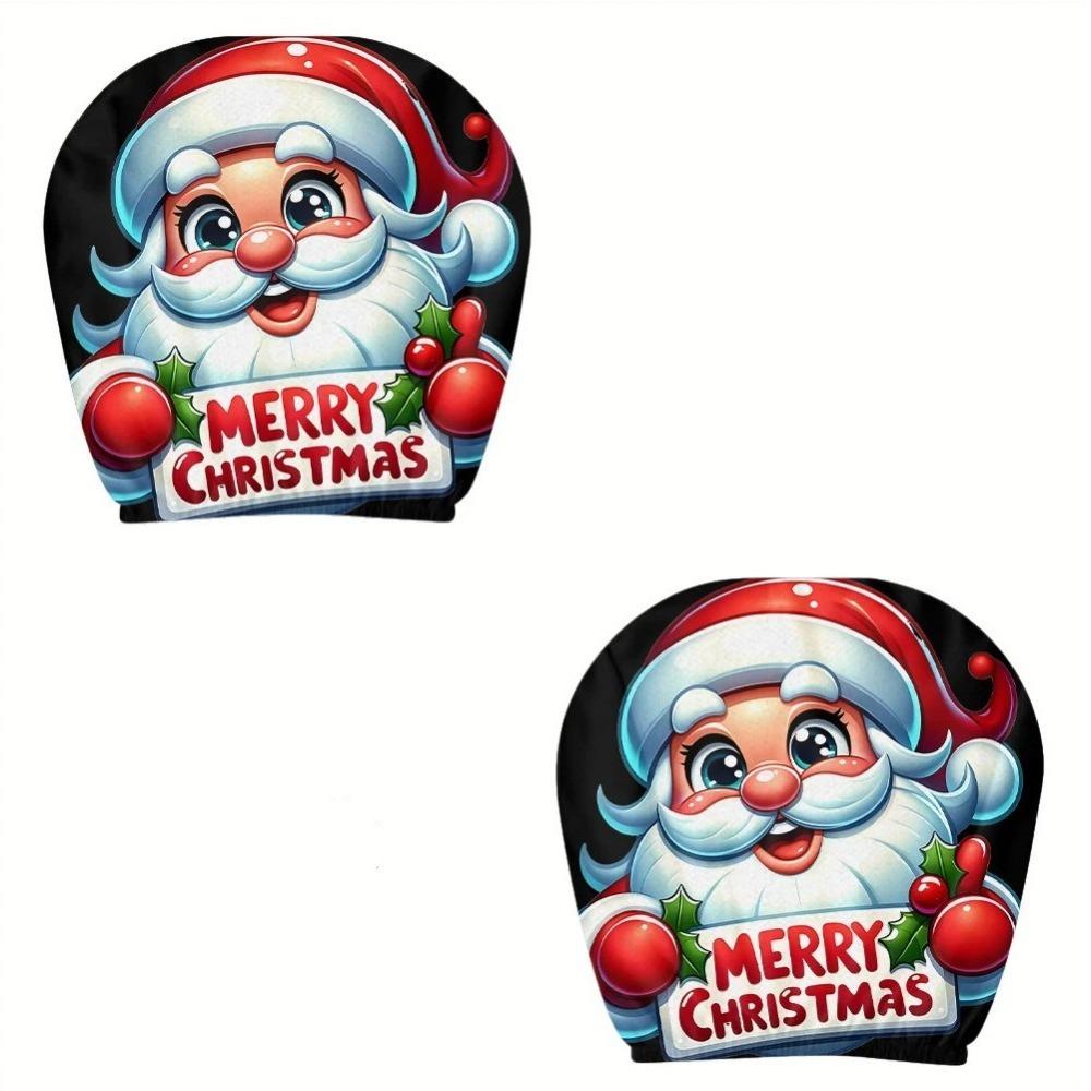 2 Pieces Comfortable Santa Claus Headrest Cover Elastic Car Headrest Cover Car Pillowcase Christmas