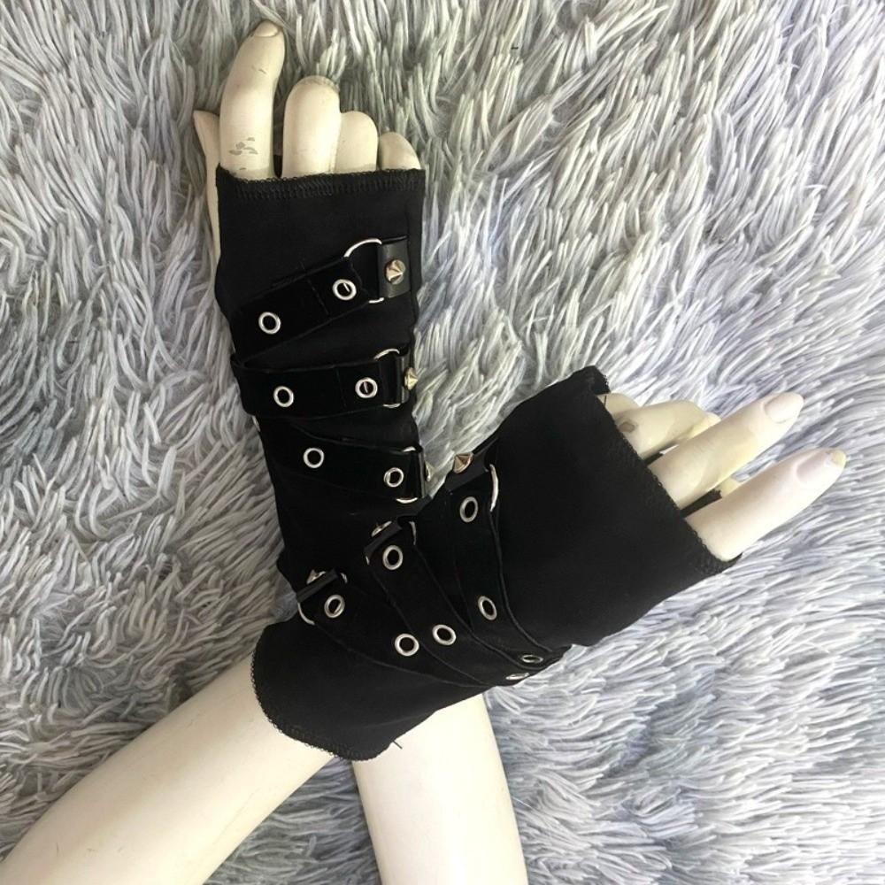 Metal Rivet Street Dance Sleeves Buckle Punk Style Sleeves New Fingerless Gloves Stage Performance