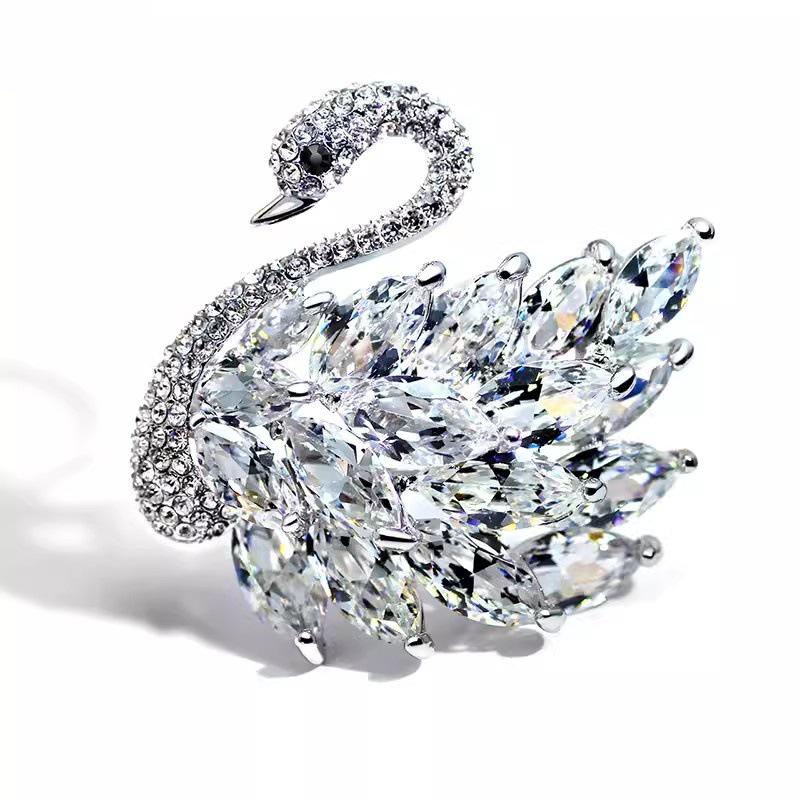 Elegant Crystal Swan Brooch: High-End Women's Pin with Korean Design Charm