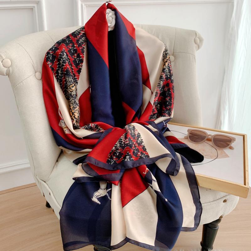 180*90cm Brand Designer Silk Scarf Female Foulard Bandana Long Shawls Wraps Winter Neck Scarves Pashmina Lady Hijab Luxury New