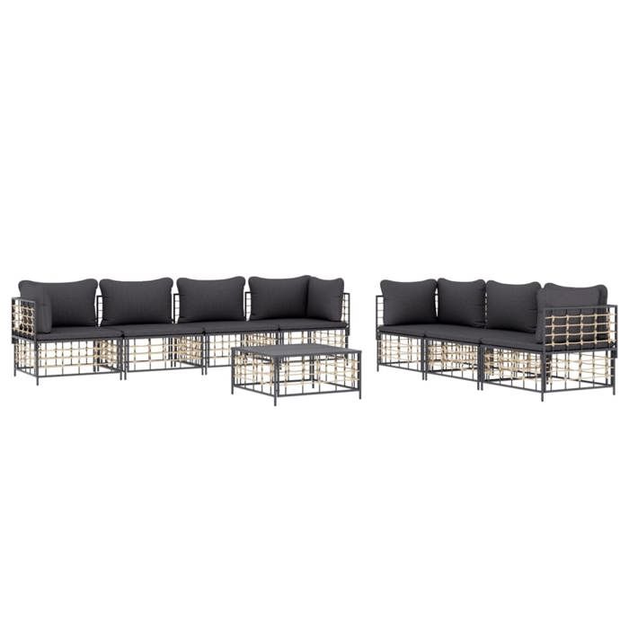 VidaXL Salon de jardin 8 pcs avec coussins anthracite résine tressée, ensemble de salon, ensemble de salon d'extérieur, 3186707