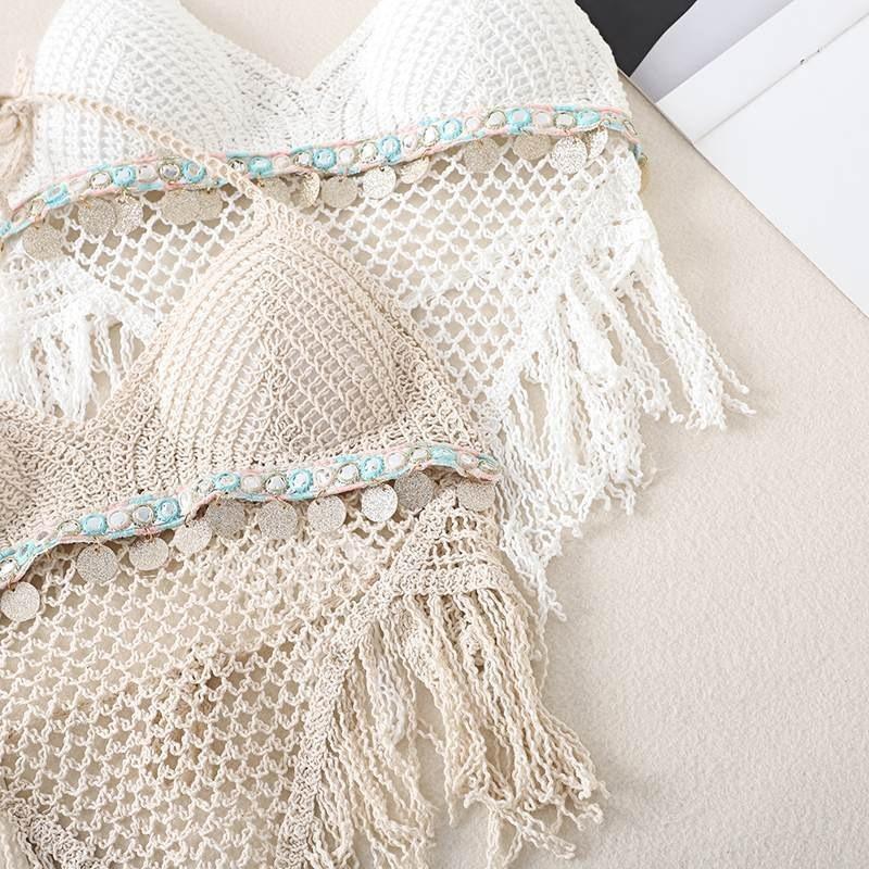 Bohemian Hollow Knit Halter Neck Camisole - Sexy Beach Resort Women's Tank Top