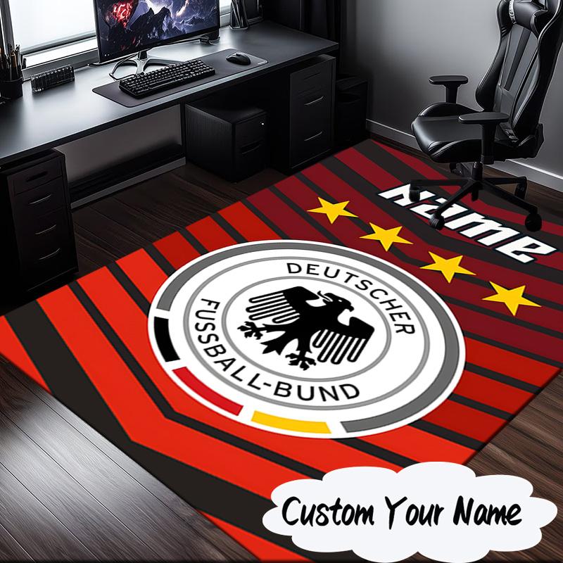 Custom Name German Football Badge Emblem Rug for Living Room, Game Rooms, Office, Bedroom, Floor Mat Playful Design, Fan Gifts Christmas Decor