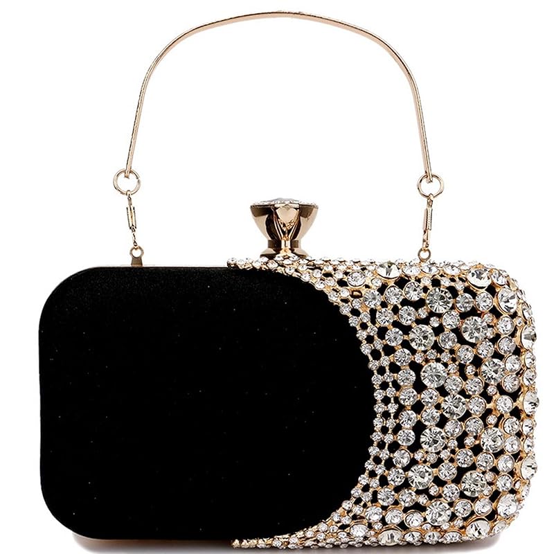 

[TONG YUE] party bag wedding bag Larger simple diamond clutch bag ladies graduation gift woman graduation formula bag party reception (black)