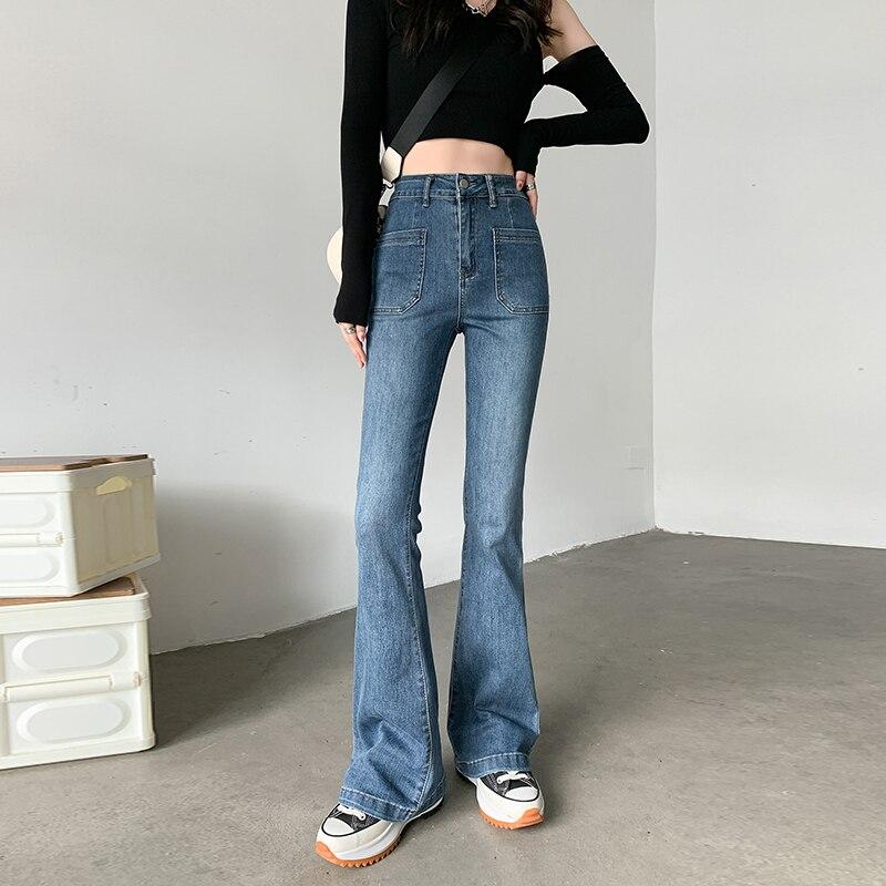 Autumn Winter New Harajuku Loose Warm High Waist Trousers Jean Pants Women Thicken Bell-Bottoms Velvet Vintage Slim Denim Pants