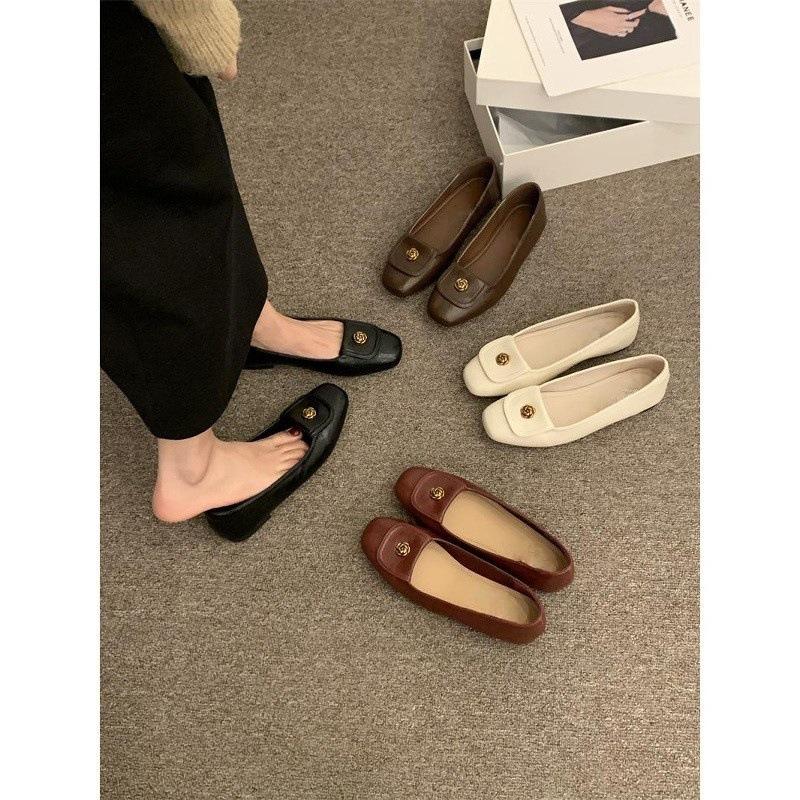 French flat-soled single shoes women's shoes spring small fragrant retro grandma shoes commuting versatile beanie shoes