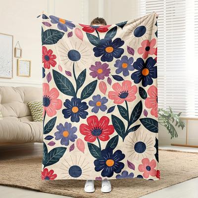 Kleurrijk Bloemen Fleece Deken Modern Boho Design Zacht Gezellig Plaid Woondecoratie voor Woonkamer of Slaapkamer Cadeau voor Bloemenliefhebbers