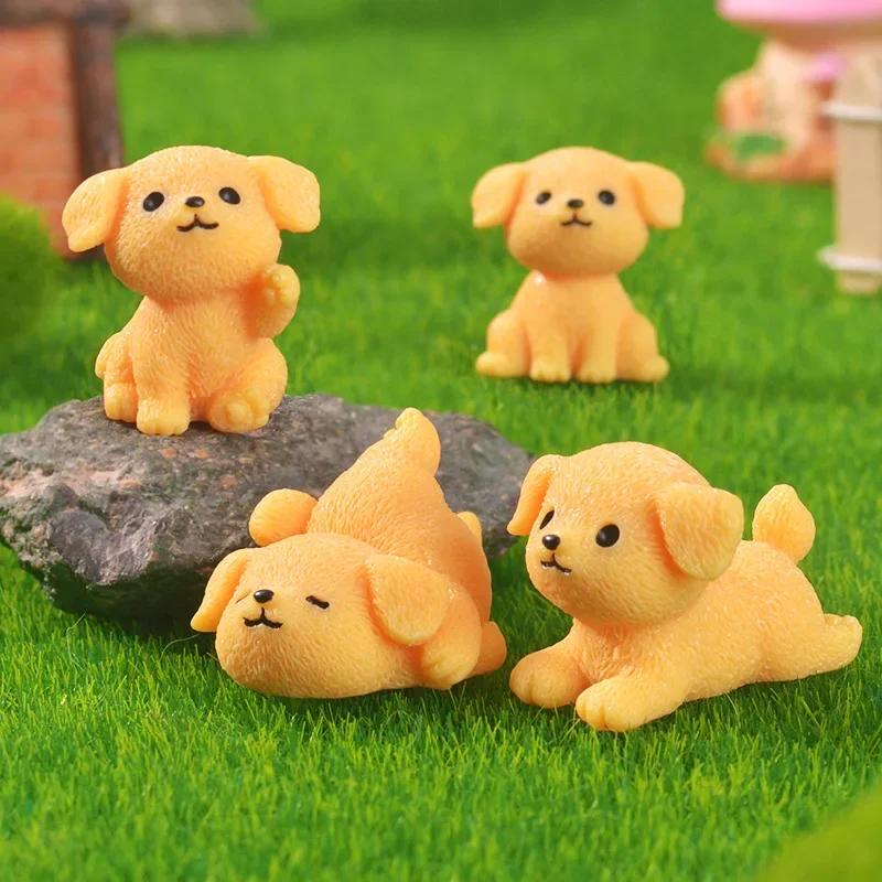 1/4pcs Figurines Miniatures Cute Dog Golden Dogs Micro Landscape Ornaments for Home Decorations Decor for Room Desk Accessories