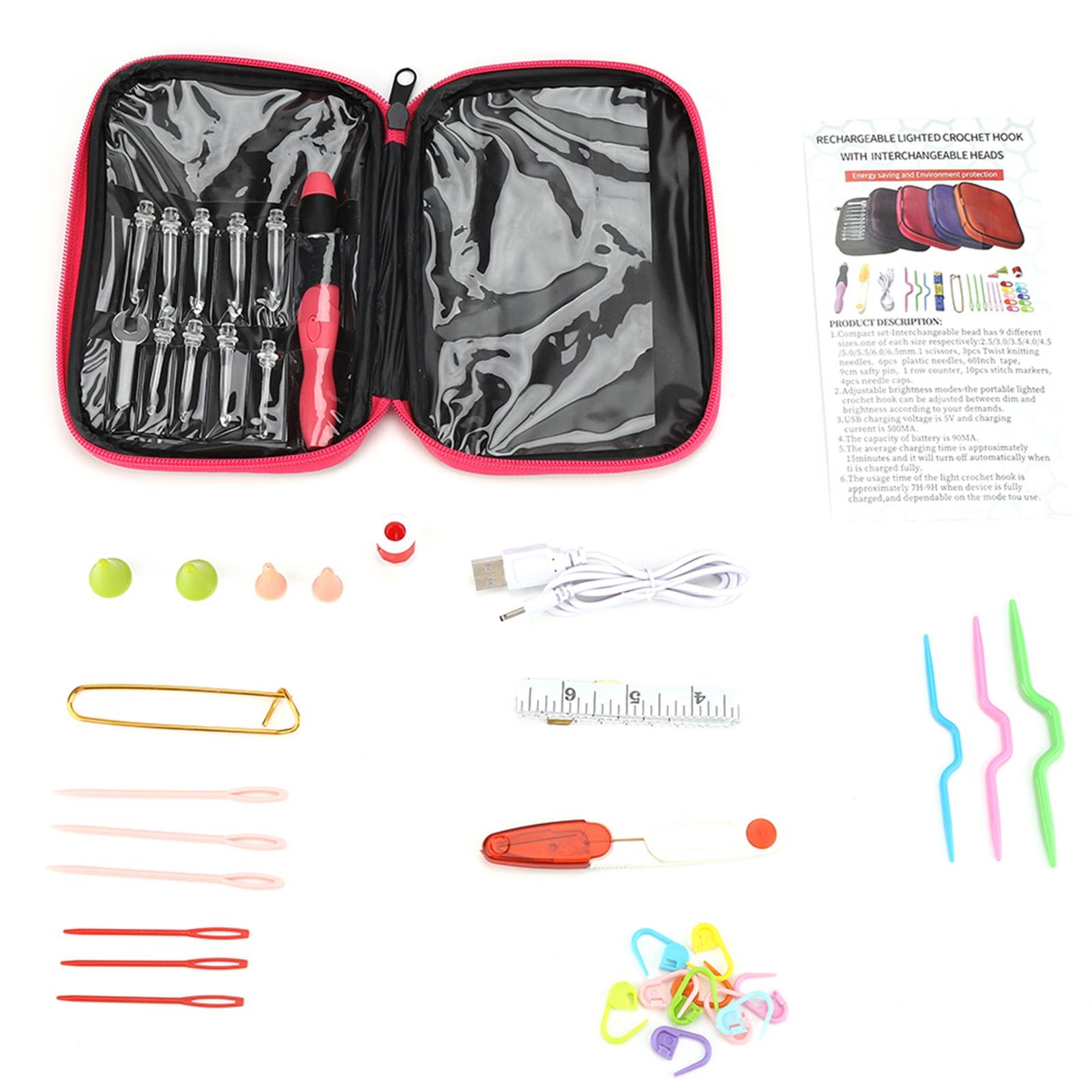 

40Pcs USB Chargble LED Crochet Hooks Knitting Needles Tools Kits Set Accessory