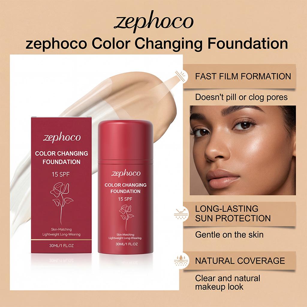 Zephoco Temperature Color Changing Foundation Liquid, Lightweight Hydrating Makeup for Natural Glow, Even Skin Tone Blendable 30ml
