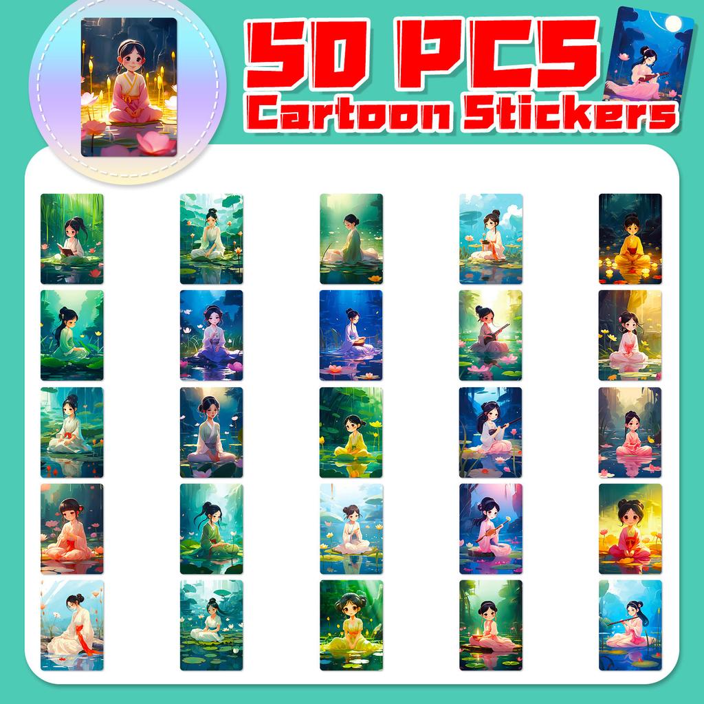 50 Buddhist Girl Stickers Cartoon Cartoon Animated Ancient Style Decoration Notebook Paper Pray DIY