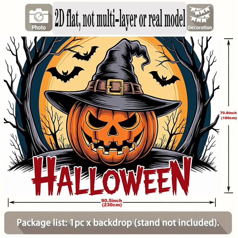 Halloween Backdrop Pumpkin Witch Hat Bats Party Wall Decor