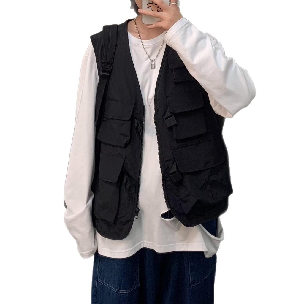 Men's Retro Multi-Pocket Workwear Vest: Spring/Autumn Thin Sleeveless Trendy Gilet