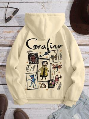 Accogliente Felpa con Cappuccio Grafica Coraline da Donna - Pullover Casual con Coulisse e Tasca a Marsupio Perfetta per Autunno e Inverno Unisex