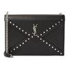 YSL Monogram Gabi Silver Logo Chain Envelope Bag Women Shoulder Bag Black 668864-1ELV6-1000