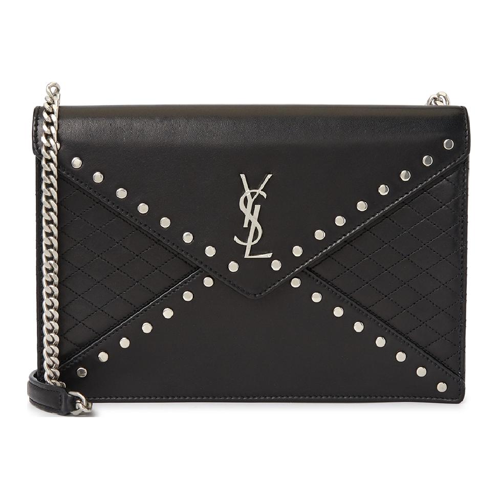 Saint Laurent YSL Monogram Gabi Silver Logo Chain Envelope Bag Women Shoulder Bag Black 668864-1ELV6-1000