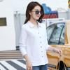 Women‘s Turn Down Collar Long Sleeve Slim Fit Shirt Cotton Solid Casual Top