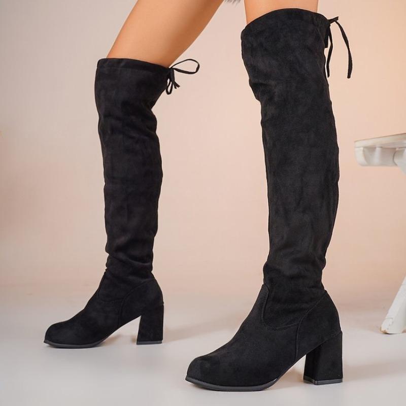Women's Over-the-Knee Stretch Boots, High Heel Knee-High Boots, Plus Size Slim Fit Fall Winter Shoes