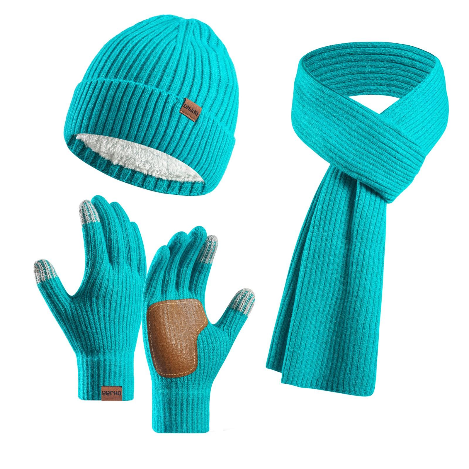 

Парная теплая шерстяная шапка, вязаная плюс бархатная утолщенная взрослая шапка, шарф, перчатки, комплект из трех предметов One Size