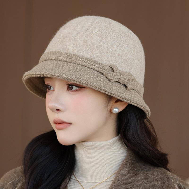Wool Bucket Hat Women's Autumn and Winter Warm Elegant British Retro Basin Hat Fashion Winter Hat for Women, Ladies Winter Hats