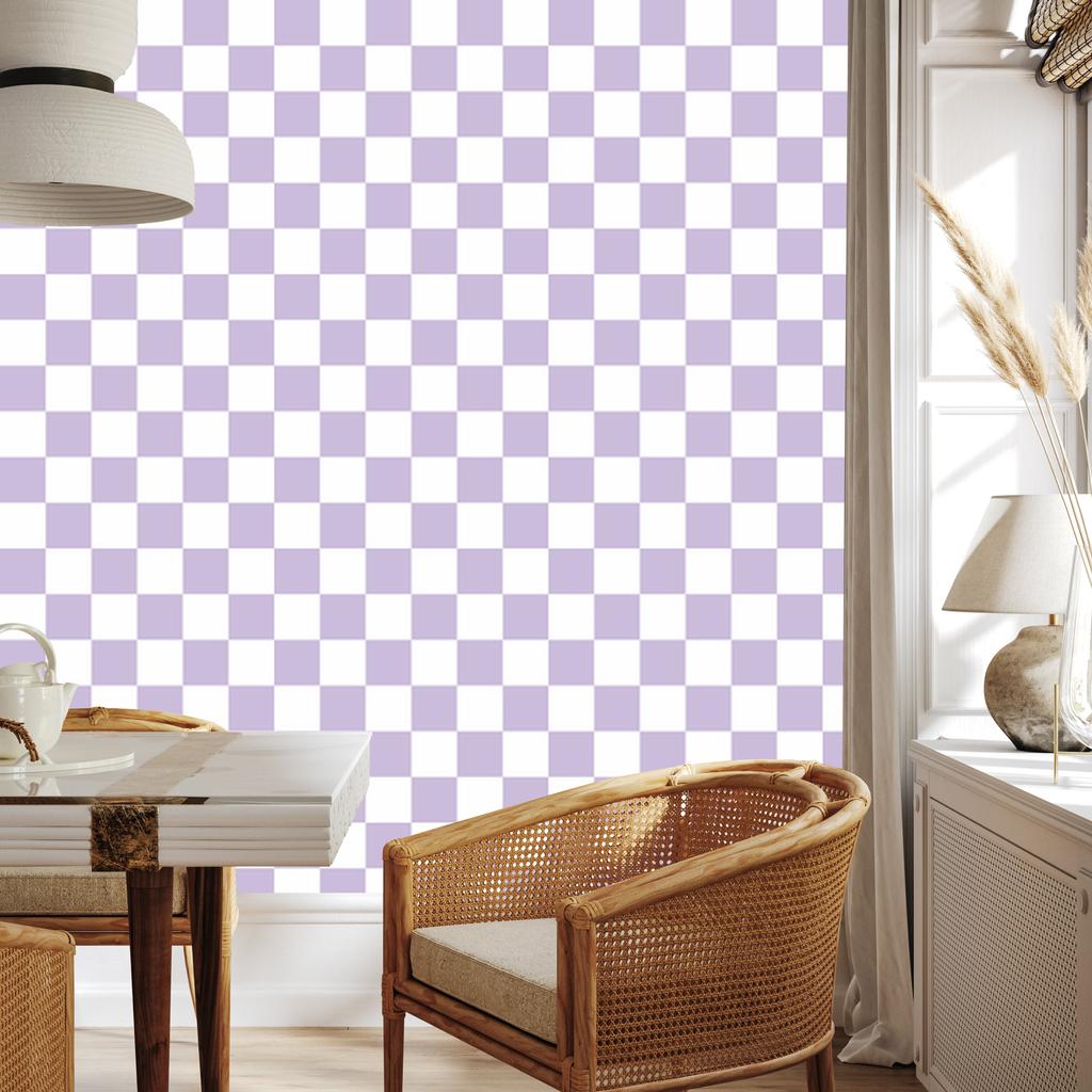 White and lavender checkerboard wallpaper for living room and bedroom 50x1000