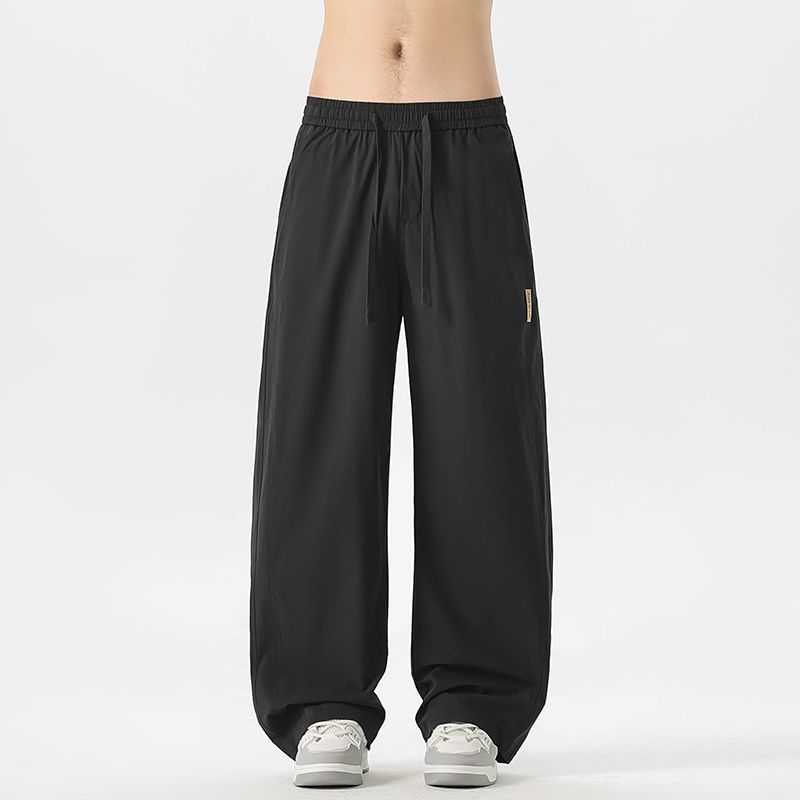 Summer Thin Men's Straight Tube Loose Ice Silk Wide Leg Casual Pants Breathable Jogging Fitness Baggy Casual Pants