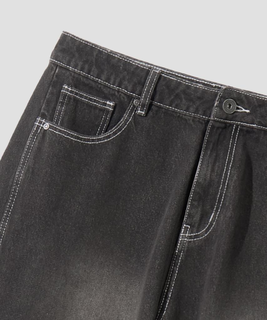 Age O.D. Curved Wash Cut-Out Wide Denim Pants [Dust Black]