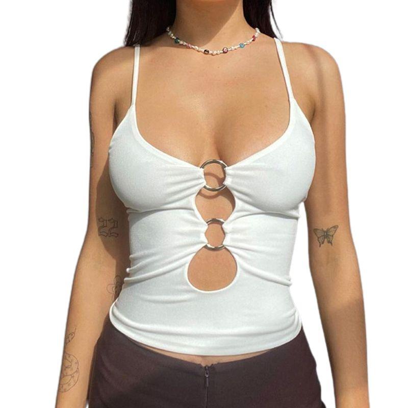 Solid Color Hollow Exposed Navel Slim Sling Pure Color Cutout Sling