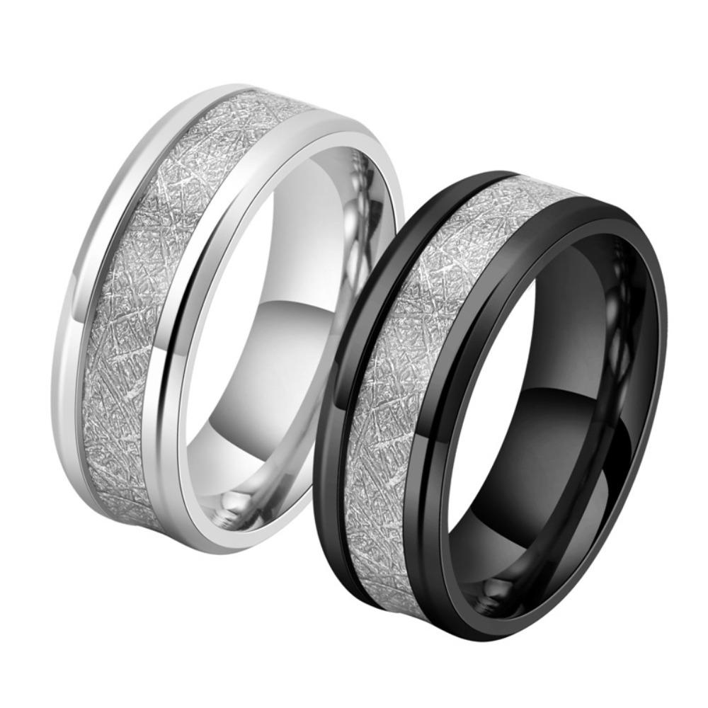 Titanium Steel Ring for Men Frosted Texture Inlaid Carbon Fiber Fashion Jewelry Simple Silver White Casual Style