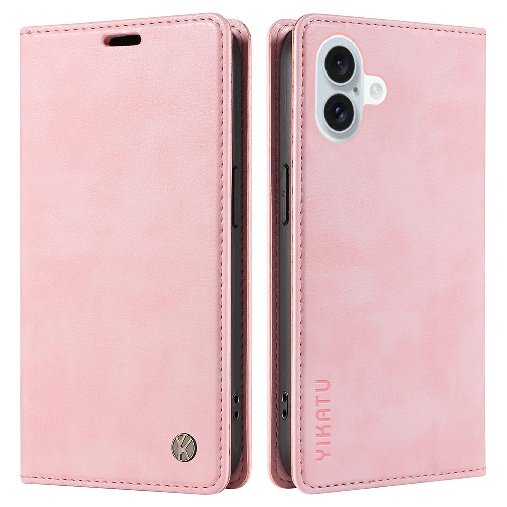 

For iPhone 16 Plus Case Magnetic Auto-Absorbed Leather Phone Cover Pink