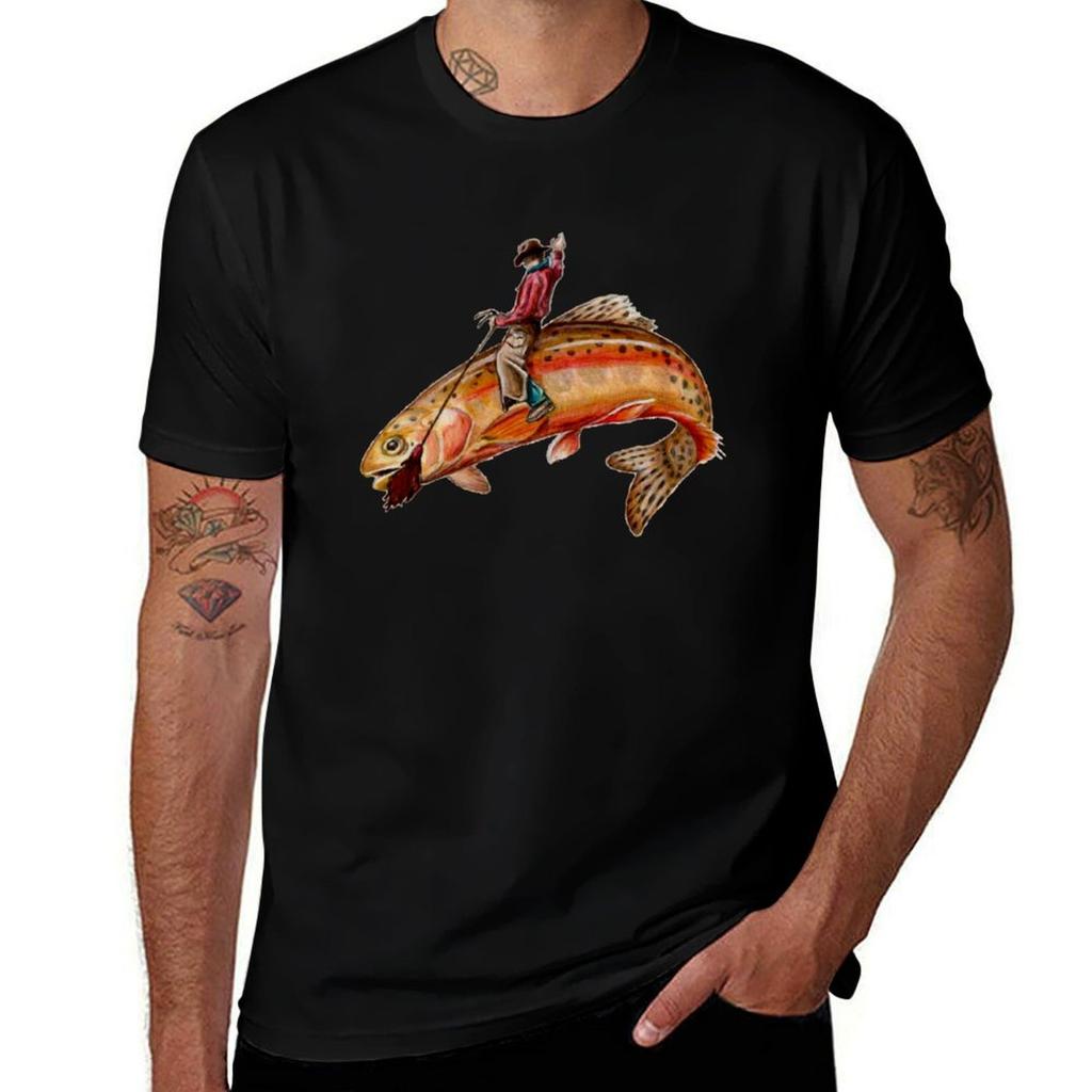Golden Trout Cowboy TShirt Basic Tee Shirt for Everyday Outfit