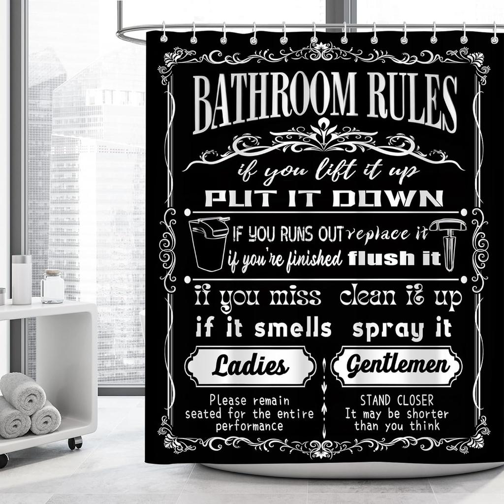 Funny Quotes Shower Curtains Cool Black and White Bathroom Rules Fun Modern Bathroom Curtain Polyester Waterproof Bathroom