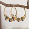 Boho Vintage Big Hoop Earrings for Women - Gold Plated Colorful Zircon Dangle Earrings  Accessories